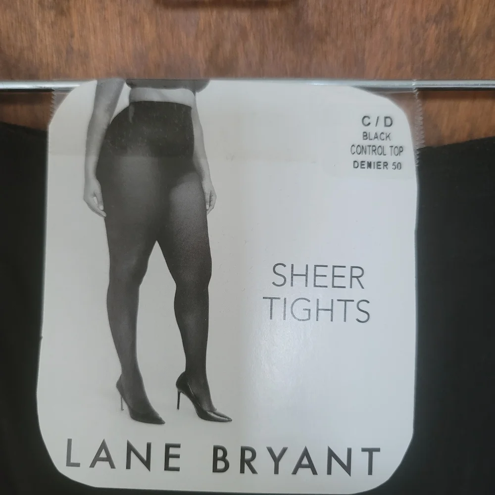 Lane Bryant black control top tights size C/D denier 50 sheer nylons plus